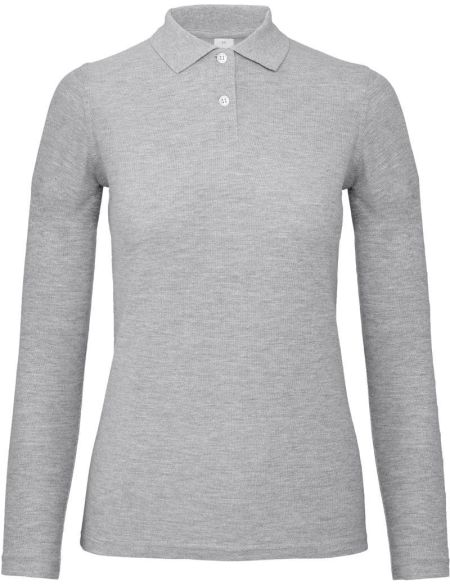 Damen-Pique-Poloshirt mit langen Ärmeln ID.001_LSL_women grau meliert
