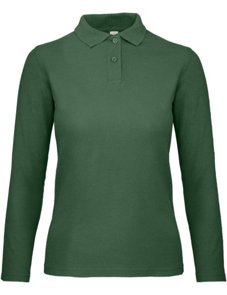 Damen-Pique-Poloshirt mit langen Ärmeln ID.001_LSL_women flaschengrün