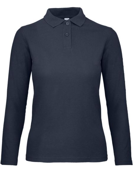 Damen-Pique-Poloshirt mit langen Ärmeln ID.001_LSL_women marineblau