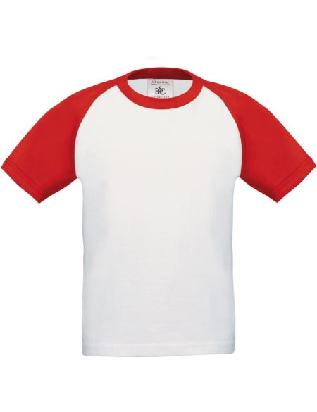 T-shirt kinder raglan kontrast Base-Ball kinder weiß/rot