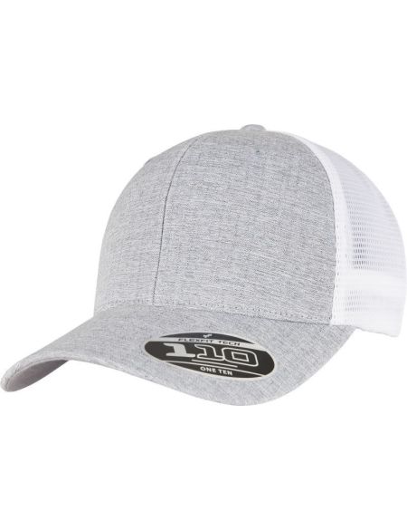 Flexfit 6 Panel Mesh Cap 110M/110BM Silbermelange/Weiß