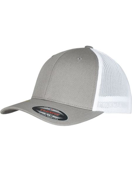 6-Panel-Kappe Trucker Recycled Flexfit 6511RM grau/weiß
