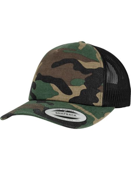 Kappe 5 Panels Trucker Camo Flexfit 6606C/6606CA dunkel camo/schwarz