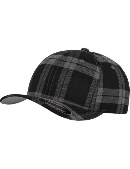Kappe 6 Panels Tartan Plaid Flexfit 6197 schwarz/grau