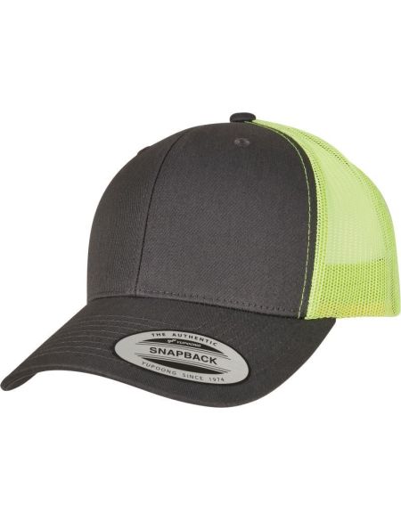 Kappe 6 Panel Vintage Trucker Flexfit 6606/6606T anthrazit/neongrün
