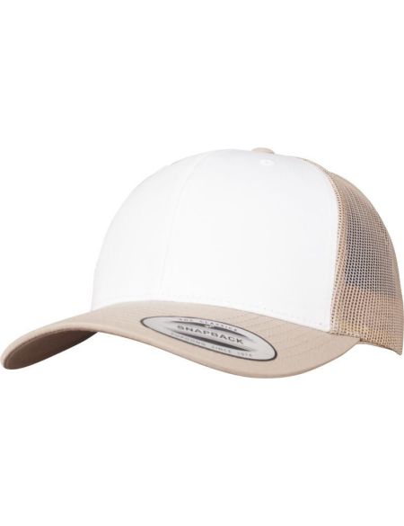 Kappe 6 Panels Trucker Flexfit 6606CF Khaki/Weiß/Khaki