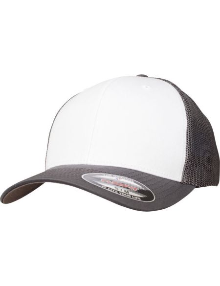 Kappe 6 Panel Trucker Mesh Flexfit 6511 dunkelgrau/weiß/dunkelgrau