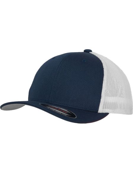 Kappe 6 Panels Trucker Mesh Flexfit 6511 Marine/Weiß