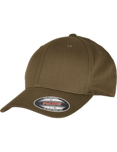 Flexfit 6277OC 6-Panel-Kappe aus gebrannter olivgrüner Bio-Baumwolle
