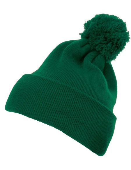 Mütze gestrickt mit Bommel Flexfit 1501P Fichte