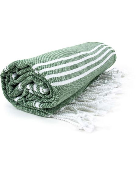 Das One Toweling Hamam Sultan olivgrün/weißes Handtuch