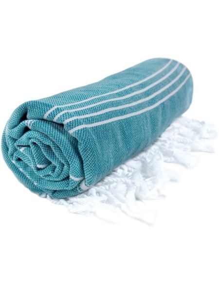 Das One Toweling Hamam Sultan Handtuch in Petrol/Weiß