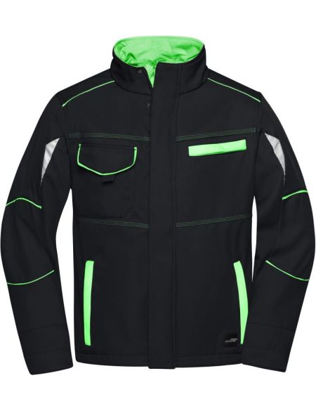 Arbeits-Sommer-Softshelljacke. Farbe James Nicholson JN851 Schwarz/Limettengrün