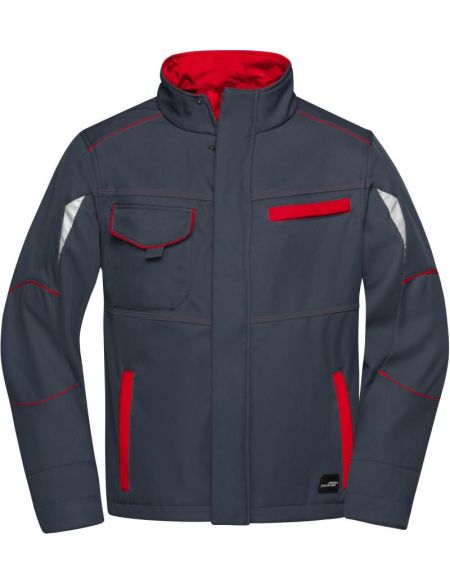 Arbeits-Sommer-Softshelljacke. Farbe James Nicholson JN851 Carbon/Rot