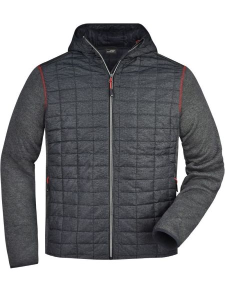 Jacke Herren Strick-Hybrid James Nicholson JN772 Grau Melange/Anthrazit Melange