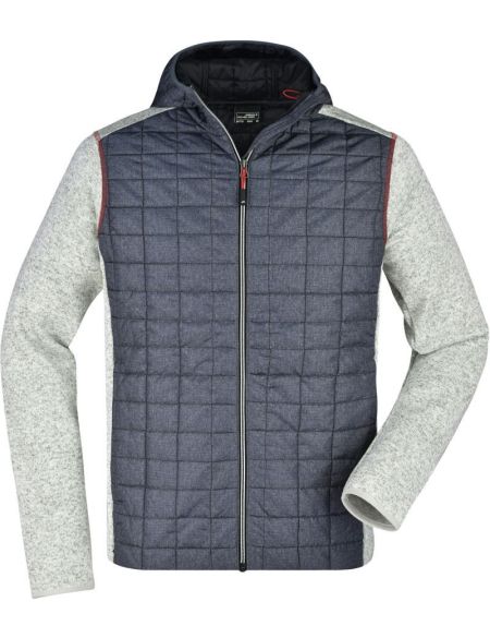 Jacke Herren-Strick-Hybrid James Nicholson JN772 helle Melange/Anthrazit-Melange
