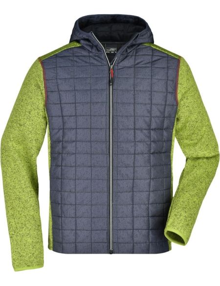 Jacke Herren Strick-Hybrid James Nicholson JN772 Kiwi Melange/Anthrazit Melange