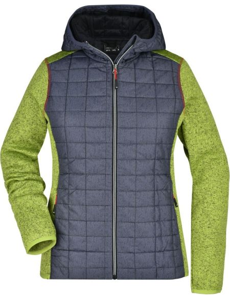 Damen-Strickjacke Hybrid James Nicholson JN771 Kiwi Melange/Anthrazit Melange