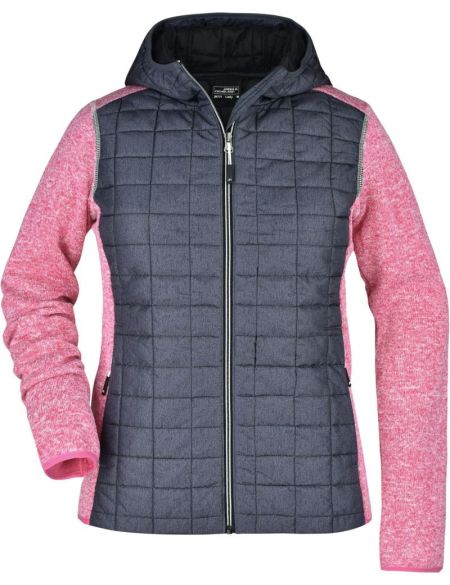 Damen-Hybrid-Strickjacke James Nicholson JN771 Pink Melange/Anthrazit Melange