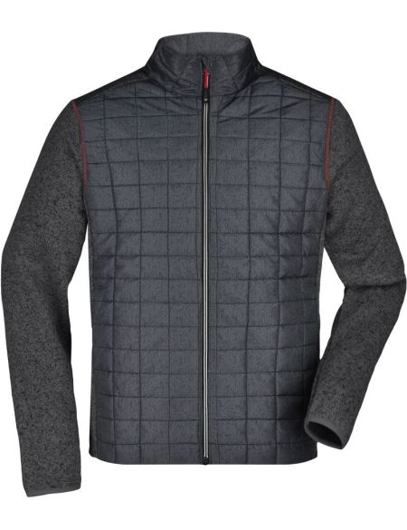 Jacke Herren Strick-Hybrid James Nicholson JN742 Grau Melange/Anthrazit Melange