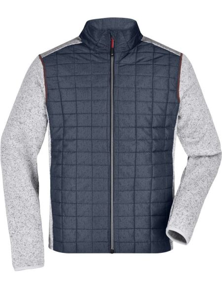 Jacke Herren-Strick-Hybrid James Nicholson JN742 helle Melange/Anthrazit-Melange