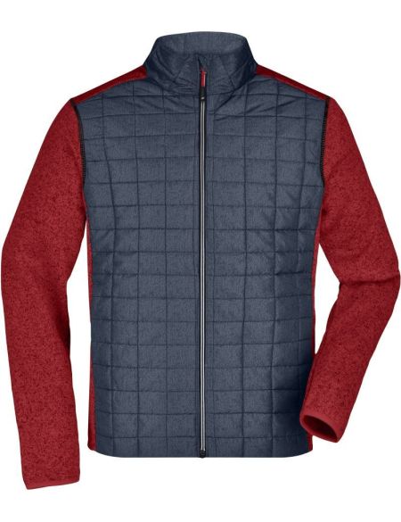 Jacke Herren Strick-Hybrid James Nicholson JN742 Rot Melange/Anthrazit Melange