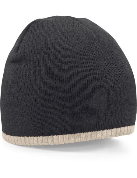 Mütze 2-farbig gestrickt Beechfield B44C schwarz/stein