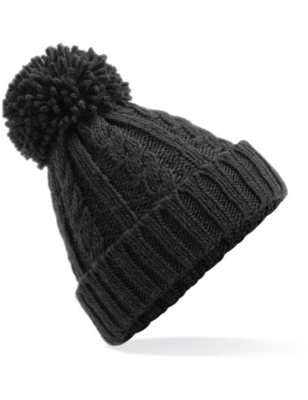 Strickmütze Melange mit Bommel Beechfield B480 schwarz