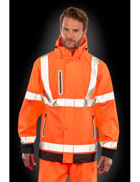 Länger geschnittene Sicherheitsjacke R507X fluoreszierend orange/schwarz