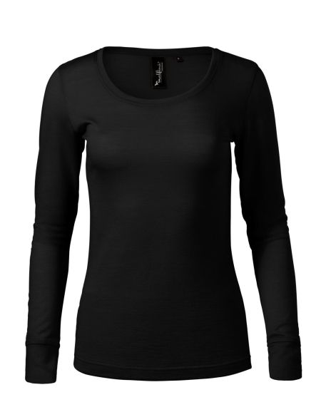 Damen Langarm-Merino-T-Shirt Malfini Merino Rise LS 160 schwarz