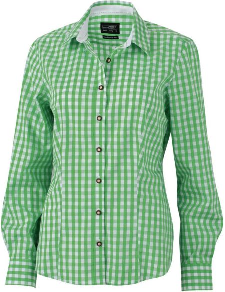Damen Karo Langarmshirt Daiber JN637 Grün/Weiß