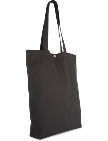 Baumwolltasche mit Druckknopfverschluss, Kimood KI3213, gewaschenes Schwarz