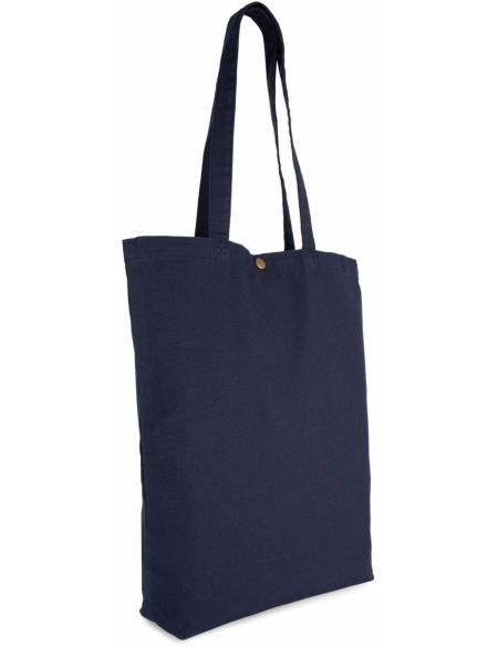 Baumwolltasche mit Druckknopfverschluss, Kimood KI3213, gewaschenes Schwarz