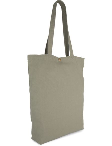 Baumwolltasche mit Druckknopfverschluss, Kimood KI3213, gewaschenes Schwarz
