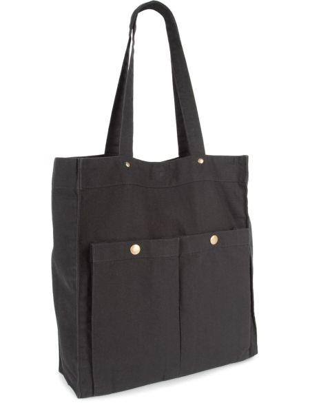 Baumwolltasche mit 2 Druckknöpfen, Kimood KI3215, gewaschenes Schwarz