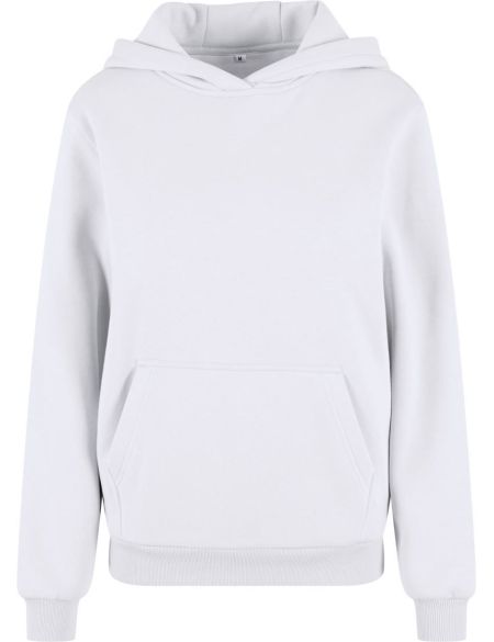 Oversize-Sweatshirt mit Kapuze für Damen, flauschig, weiß, mit dem Aufdruck „Build your Brand“.