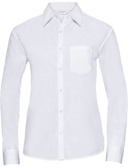 Damen-Popeline-Hemd, pflegeleicht, langärmlig, Russell Athletic 934F, weiß