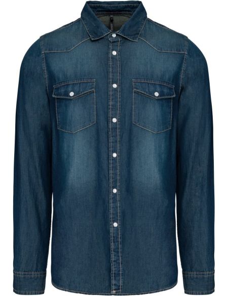 Jeanshemd langärmelig Kariban K519 blaue Jeans