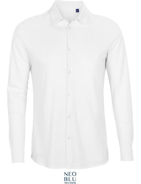 Neo Blu Basile Men optic white long-sleeved piqué shirt