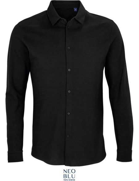 Neo Blu Basile Herren Langarm-Piquéhemd in Optikweiß